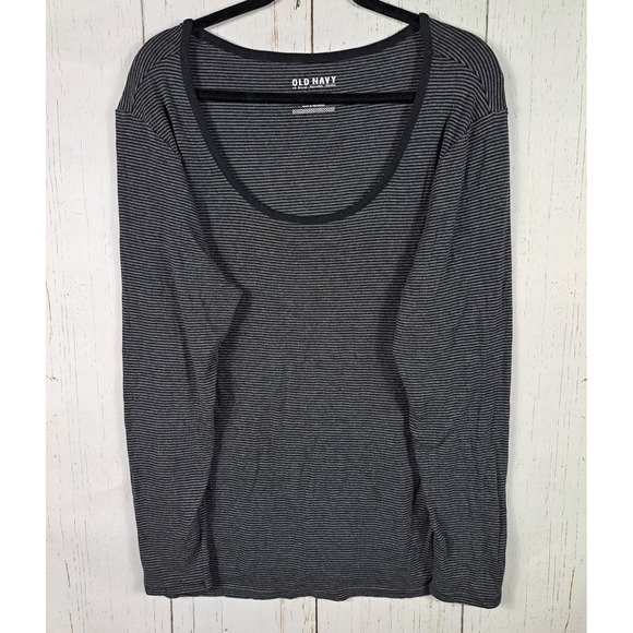 Old Navy Tops - Old Navy Size XL Womens Black Gray Striped Stretch Long Sleeve Top